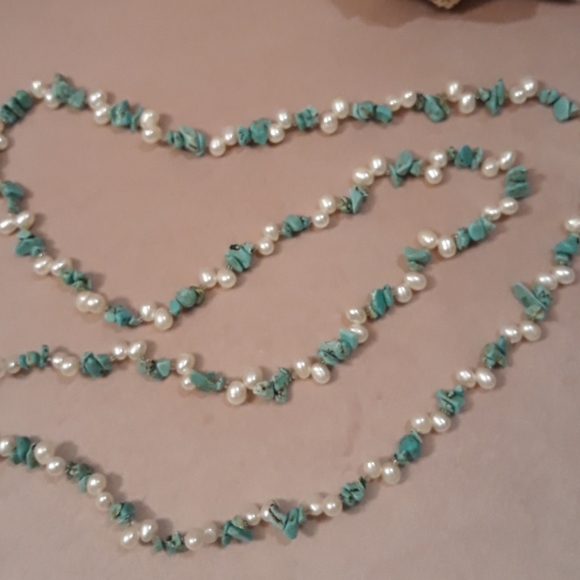 Turquoise and Pearl Necklace Set - Picture 3 of 4